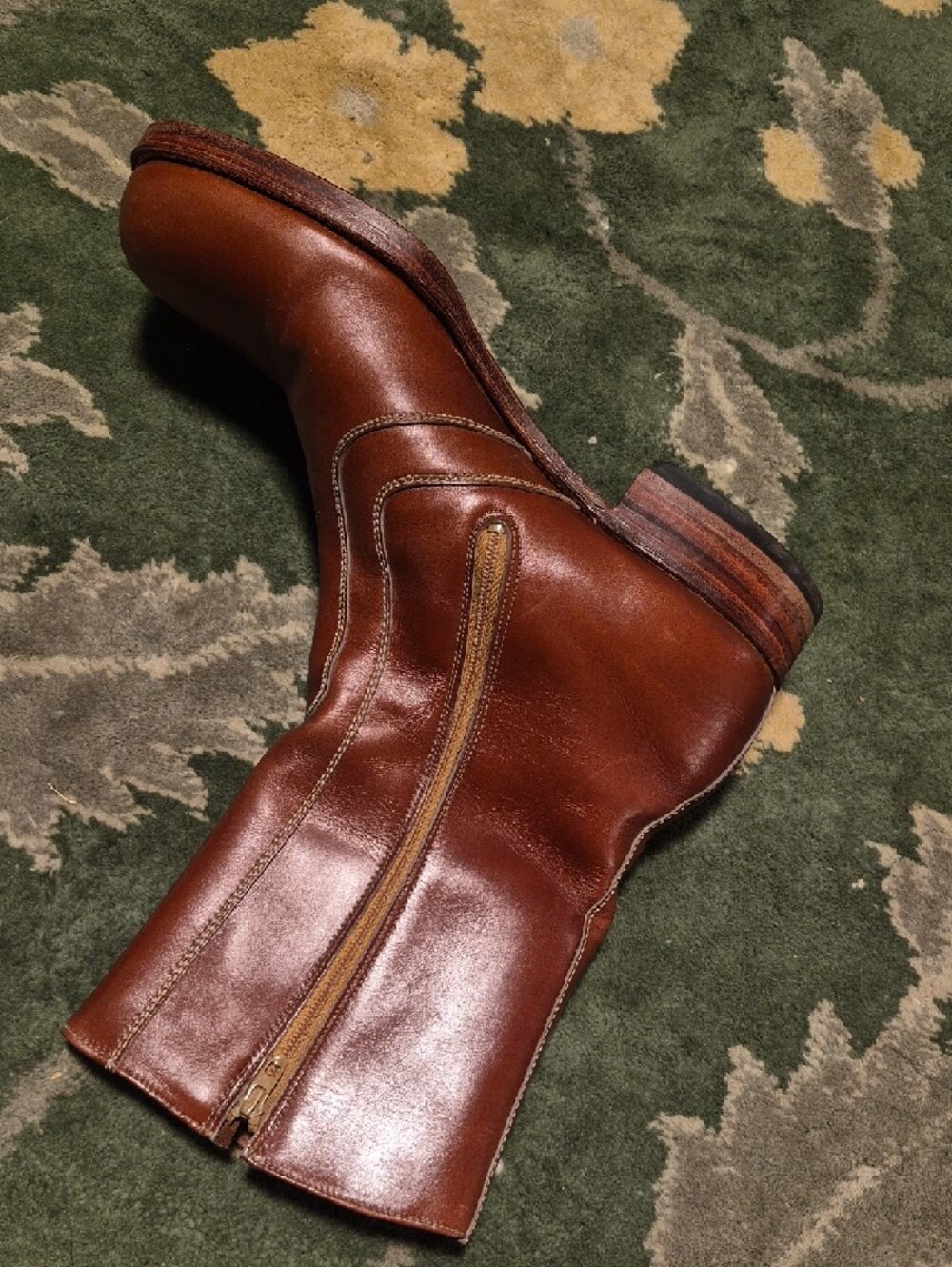 Men's Brown Leather Zip-Front Work Boots - Picture 3 of 15